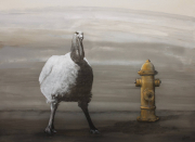 Kohle, Kreide und Acryl auf Hartfaserplatte, 90x122cm